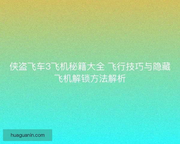 侠盗飞车3飞机秘籍大全 飞行技巧与隐藏飞机解锁方法解析
